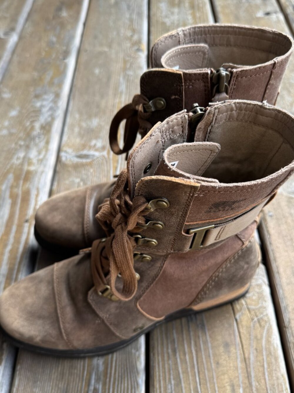 Sorel Major Carly Brown Leather & Canvas Lace Up Side Zip Combat Boots Womens 9 - Picture 5 of 16
